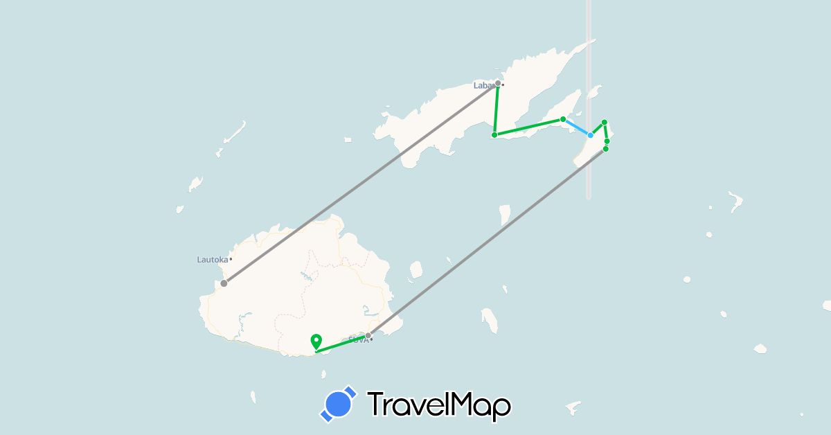 TravelMap itinerary: driving, bus, plane, boat in Fiji (Oceania)